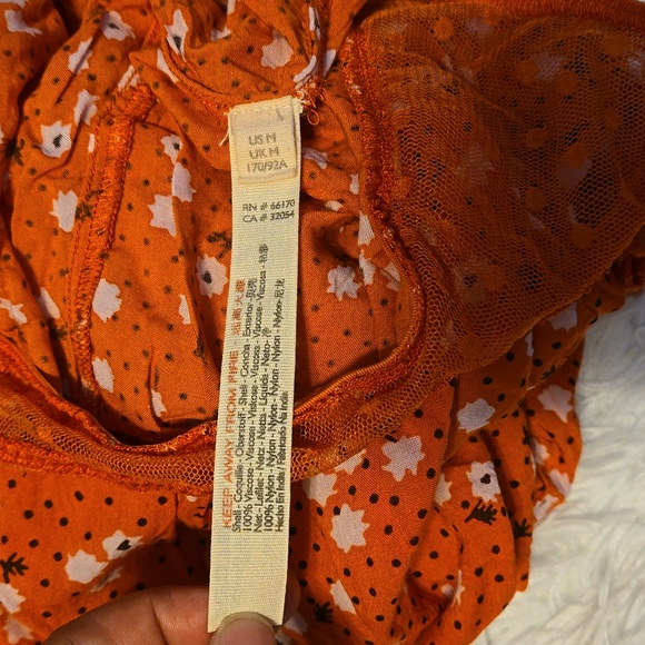 Free People Call Me Later Floral Ruffle Printed Bodysuit Sz M Color Orange/White - Picture 10 of 12